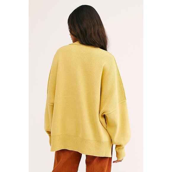 Free People Easy Street Chartreuse Yellow Ribbed Oversized Sweater Size Medium - Picture 4 of 12